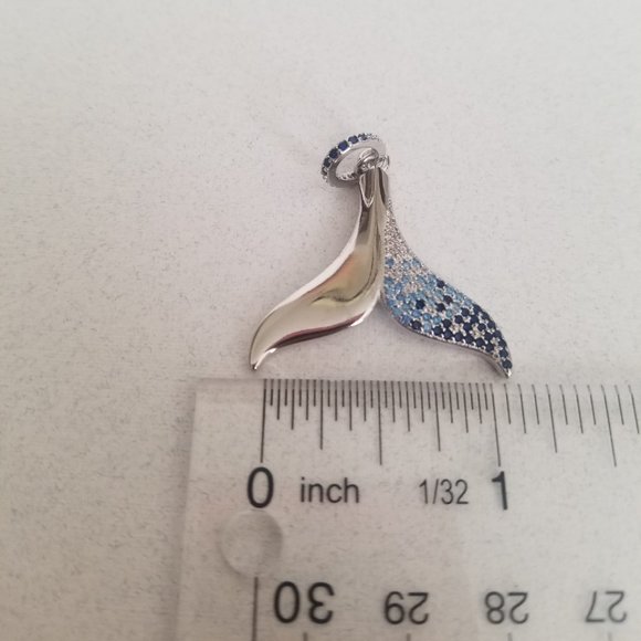 925 Sterling Silver Dolphin Fin Pendant Charm Embellished W/Simulated Gemstones - Picture 7 of 10